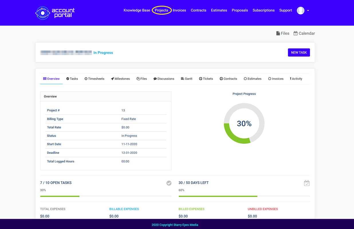 This is an overview of the project details dashboard.